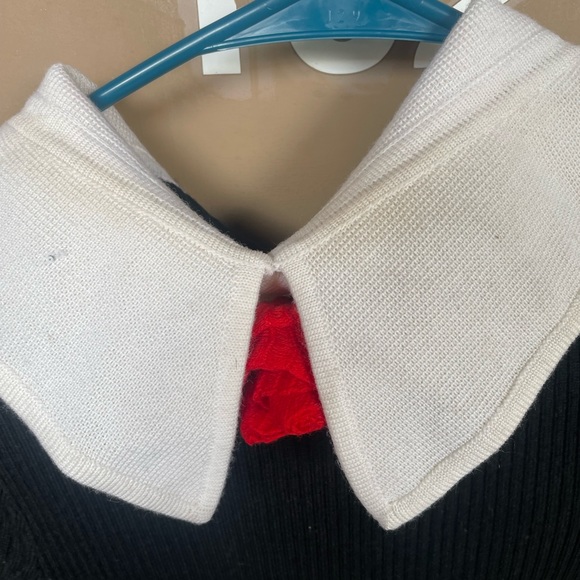 Vintage aristo kat wool dress black and white with rose in the back sz 10 - Picture 9 of 9